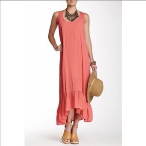 📍LOVESTITCH:  Coral Orange Asymmetric Maxi Dress